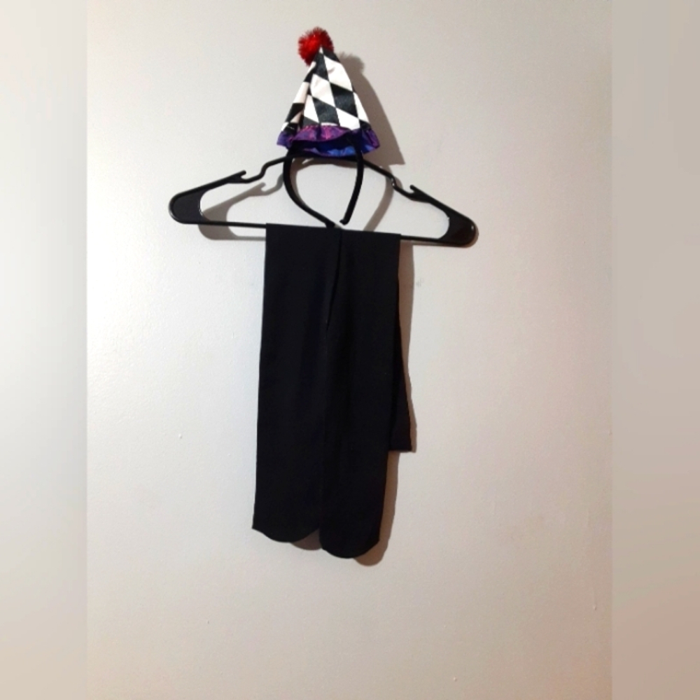 Womwn's 2pc Clown Haloween Costume  with Harlequin Hat And Tights Size S Party